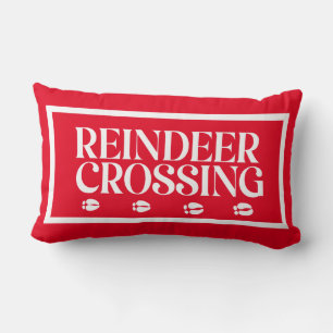 Reindeer Crossing with Tracks Christmas Lumbar Cushion