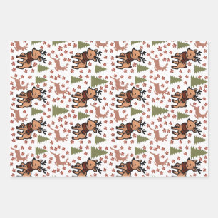 Reindeer cute floral mug wrapping paper sheet