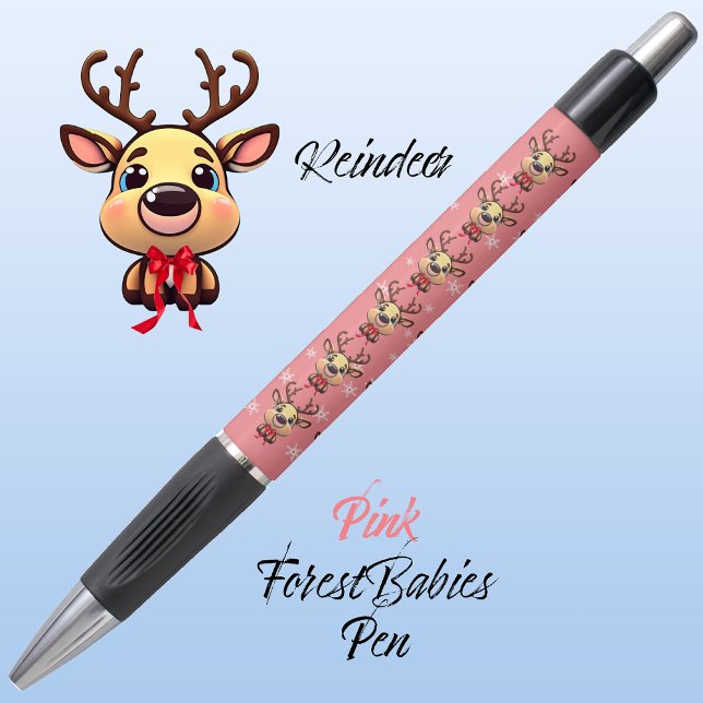 Reindeer Cute Funny Xmas Deer w/ Antlers Pink🦌 (Cute Whimsical Reindeer  Xmas Deer Doe Fawn Antler Animal Cartoon Graphic Pink ForestBabies Pen 🦌)