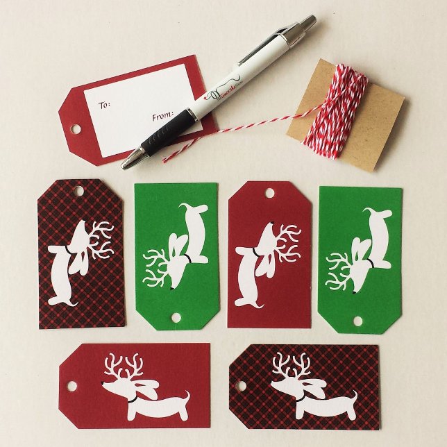 Reindeer Dachshund Christmas Gift Tag Wiener Dog (Creator Uploaded)