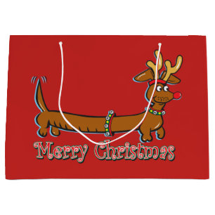 Reindeer Dachshund Merry Christmas Large Gift Bag