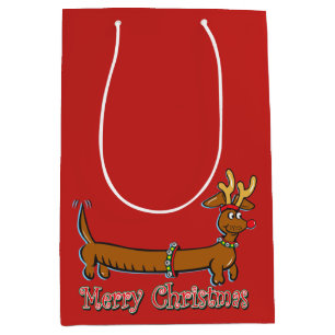 Reindeer Dachshund Merry Christmas Medium Gift Bag