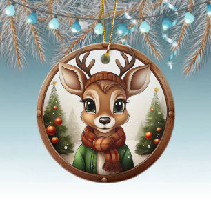 Reindeer, Deer, Antlers, Winter Xmas Scene  🦌🎄 Ceramic Tree Decoration