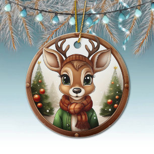 Reindeer, Deer, Antlers, Winter Xmas Scene 🦌🎄 Ceramic Tree Decoration