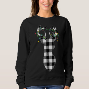 Reindeer Deer Buffalo Plaid Christmas Light Pajama Sweatshirt
