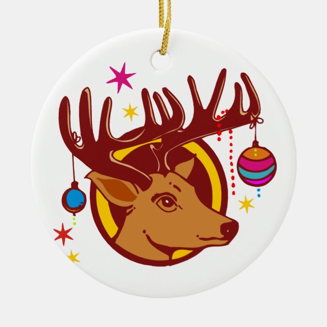 Reindeer / Deer / Christmas Ceramic Tree Decoration (Front)