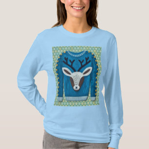 Reindeer Deer Ugly Sweater Art on T-Shirt