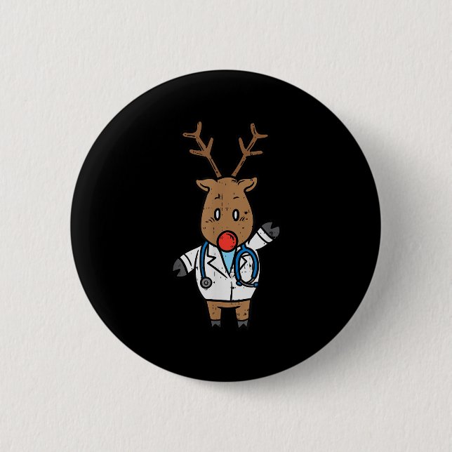 Reindeer Doctor Nurse Stethoscope Medical Christma 6 Cm Round Badge (Front)