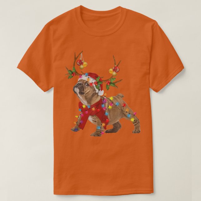 Reindeer Dog Christmas Light Santa Hat Xmas  T-Shirt (Design Front)