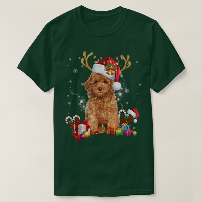 Reindeer Dog Christmas Light Santa Hat Xmas  T-Shirt (Design Front)