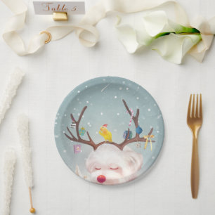 Reindeer Dog with Christmas Ornaments Paper Plate
