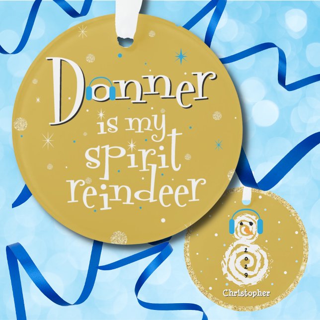 Reindeer Donner Snowman Gold Blue Year Christmas Ornament (Creator Uploaded)