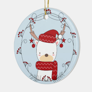 Reindeer Doodle Custom Photo Ceramic Tree Decoration