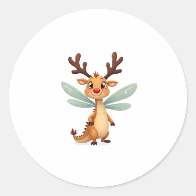 Reindeer Dragonfly Classic Round Sticker (Front)