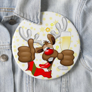 Reindeer Drunk Funny Christmas Character 6 Cm Round Badge