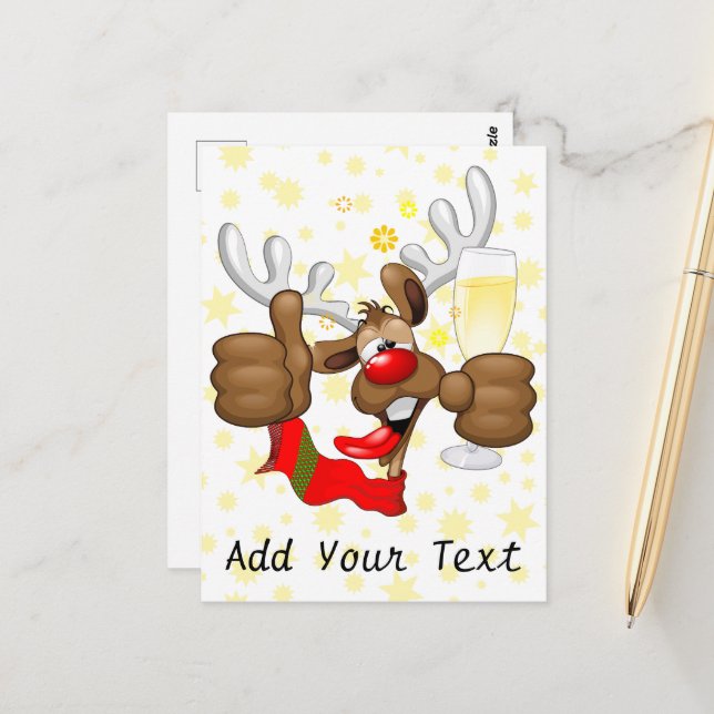Reindeer Drunk Funny Christmas Character Postcard (Front/Back In Situ)