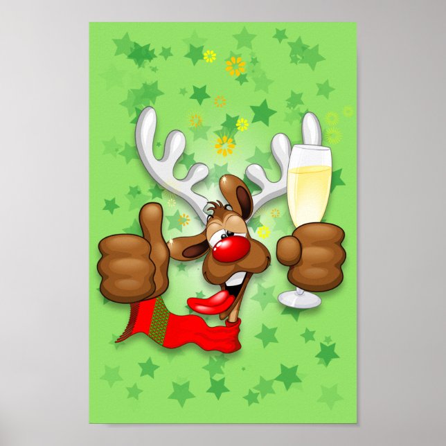 Reindeer Drunk Funny Christmas Character Poster (Front)