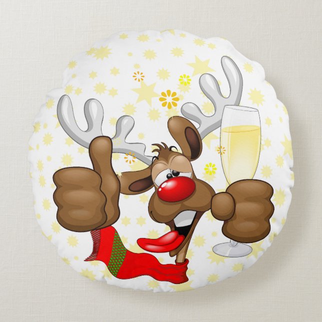 Reindeer Drunk Funny Christmas Character Round Cushion (Front)