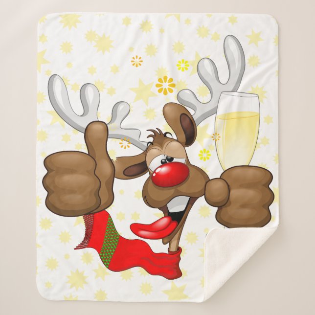 Reindeer Drunk Funny Christmas Character Sherpa Blanket (Front)