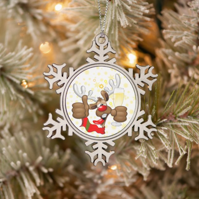 Reindeer Drunk Funny Christmas Character Snowflake Pewter Christmas Ornament (Tree)