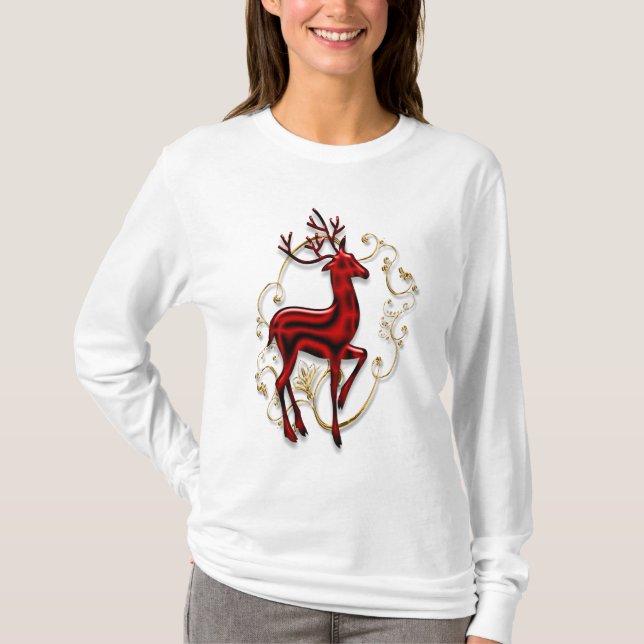 Reindeer elegant red gold T-Shirt (Front)