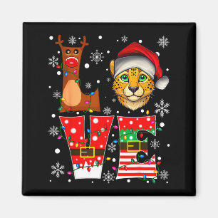 Reindeer Elf Santa Hat Love Cheetah Animal Xmas  Magnet