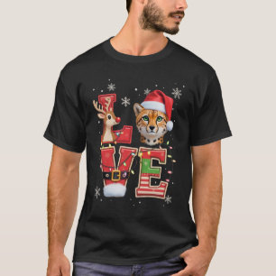Reindeer ELF Santa Hat Love Cheetah Animal Xmas T-Shirt