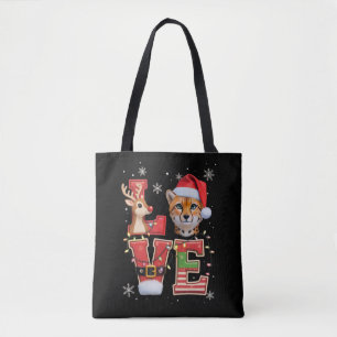 Reindeer ELF Santa Hat Love Cheetah Animal Xmas Tote Bag