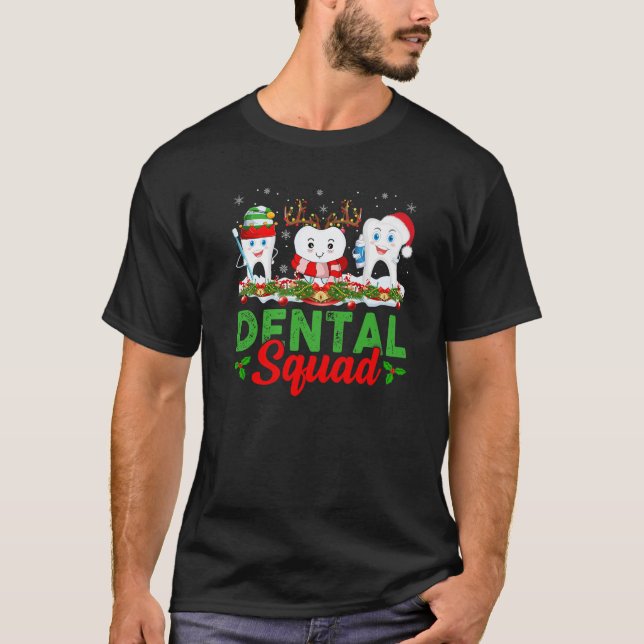 Reindeer Elf Santa Hat Teeth Dental Squad Dentist  T-Shirt (Front)