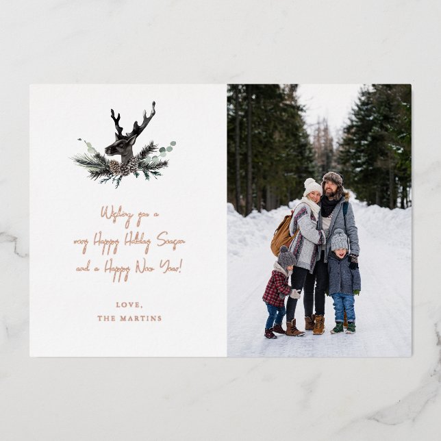 Reindeer & Eucalyptus Note Photo Verti Holiday (Front)