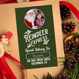Reindeer Express from Santa Name & Photo Christmas Rectangular Sticker
