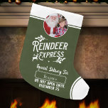 Reindeer Express from Santa Name & Photo Green<br><div class="desc">Add a special magical touch to your little one's gift from Santa Claus with a custom green and white holiday stocking from reindeer express! This personalised Christmas design also offers the ability to add the name of your kid and a photo,  too.</div>