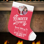Reindeer Express from Santa Name & Photo Red<br><div class="desc">Add a special magical touch to your little one's gift from Santa Claus with a custom red and white holiday stocking from reindeer express! This personalised Christmas design also offers the ability to add the name of your kid and a photo,  too.</div>