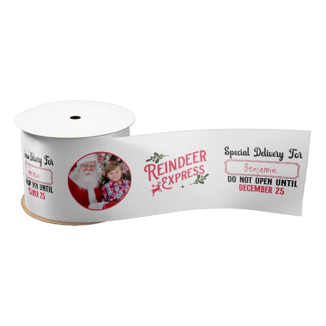 Reindeer Express from Santa Photo Christmas White Satin Ribbon (Spool)