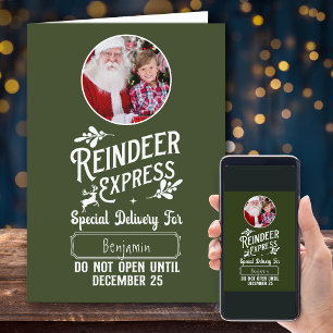 Reindeer Express Kid Name & Photo Christmas Holiday Card