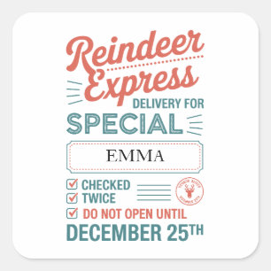 Reindeer Express North Pole Delivery Christmas Square Sticker