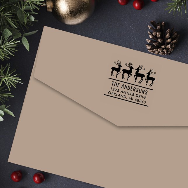 Reindeer Family Modern Holiday Return Address Self-inking Stamp (Creator Uploaded)