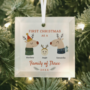 Reindeer Family of Three First Christmas Glass Tree Decoration