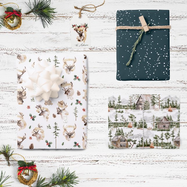 Reindeer Farmhouse Christmas Tree Farm | Holiday Wrapping Paper Sheet (Creator Uploaded)