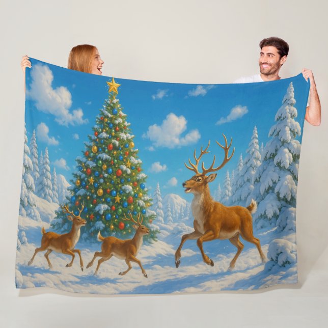 Reindeer Fleece Christmas Blanket (In Situ)