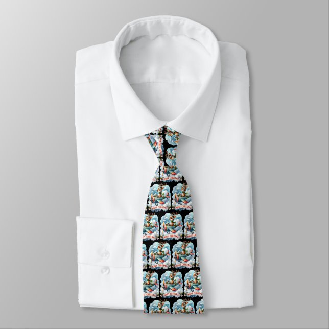 Reindeer Flying Aeroplane Neck Tie (Tied)