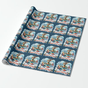 Reindeer Flying Aeroplane Wrapping Paper