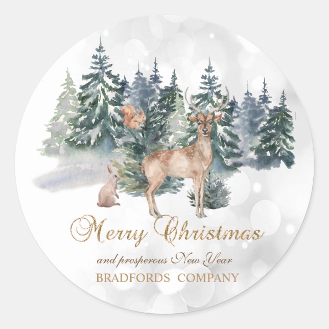 Reindeer,Forest,Bokeh Company  Classic Round Sticker (Front)