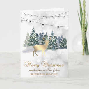 Reindeer,Forest,String Lights Bokeh Company   Holiday Card