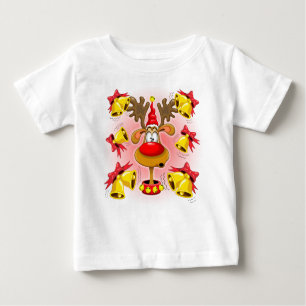 Reindeer Fun Christmas Cartoon with Bells Alarms Baby T-Shirt
