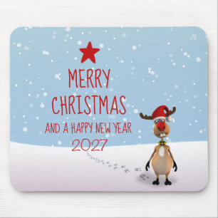 Reindeer Funny Christmas New Year Tree 2026 Mouse Pad