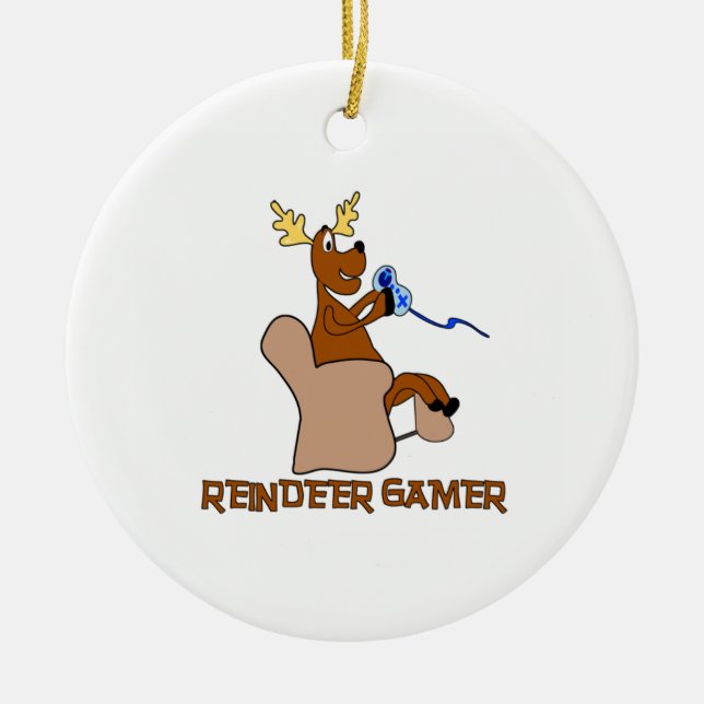 Reindeer Gamer Ceramic Tree Decoration (Front)
