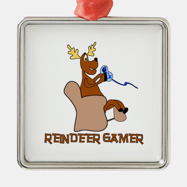 Reindeer Gamer Deluxe Metal Tree Decoration (Front)