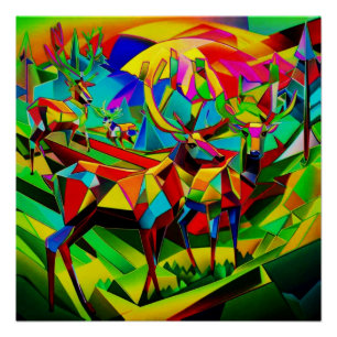 Reindeer gathering in valley poster