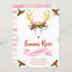 Reindeer Girl Christmas Birthday Invitation